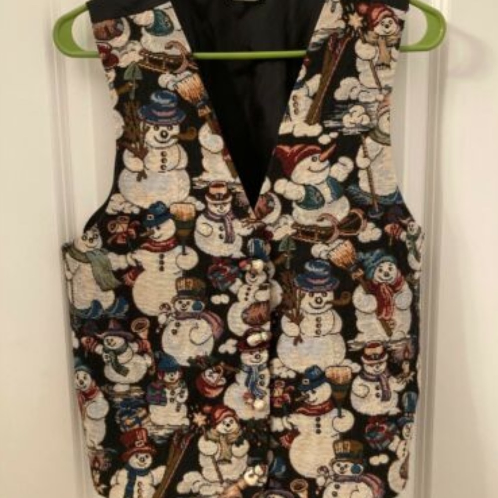 Snowman Embroidered Button-Up Vest Size L - Vintage Frosty Christmas Winter Vest